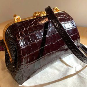 NWT Tory Burch Cleo Embossed Bag in Pumpernickel Leather